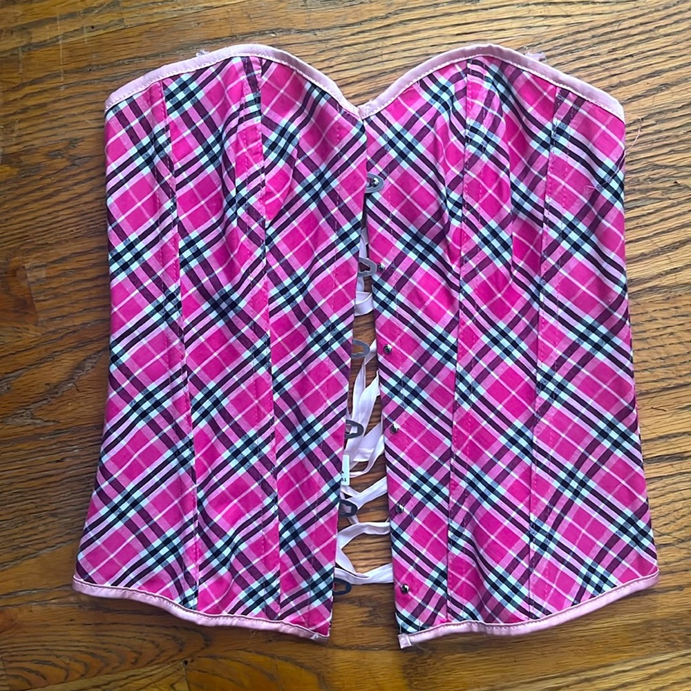 Y2k pink plaid corset